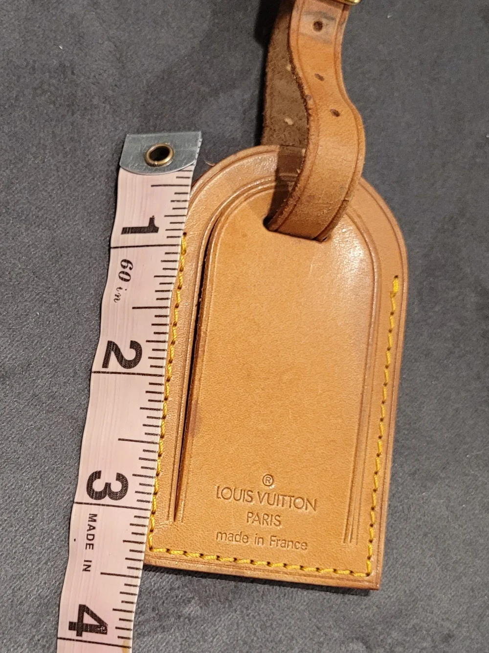 Louis Vuitton Tan Leather Luggage Tag with Yellow Stitching
